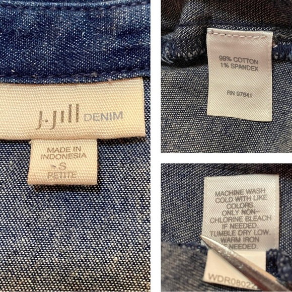 J. Jill Denim Jean Shirt Dress Size Small Petite Quarter Button Chambray Pockets - Picture 11 of 15